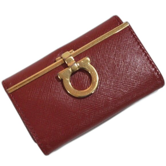 Salvatore Ferragamo Red Saffiano Leather Key Holder Gold Clasp 6-Key Case 4x2.5" - Picture 1 of 15